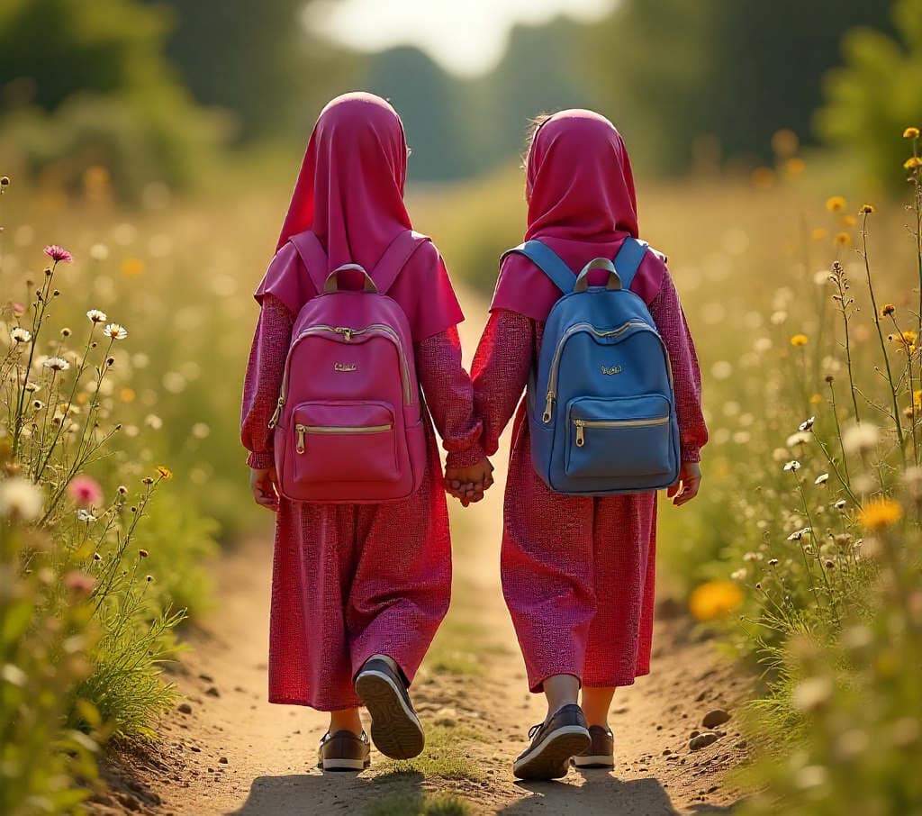 deux soeurs musulmanes, al hamdulilah allant à l'ècole
